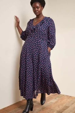 Furled Flower V-Neck Dress
