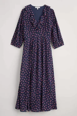Furled Flower V-Neck Dress