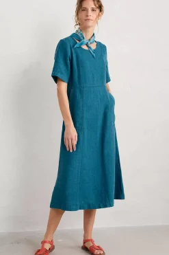 Grass Wave Linen Midi Dress