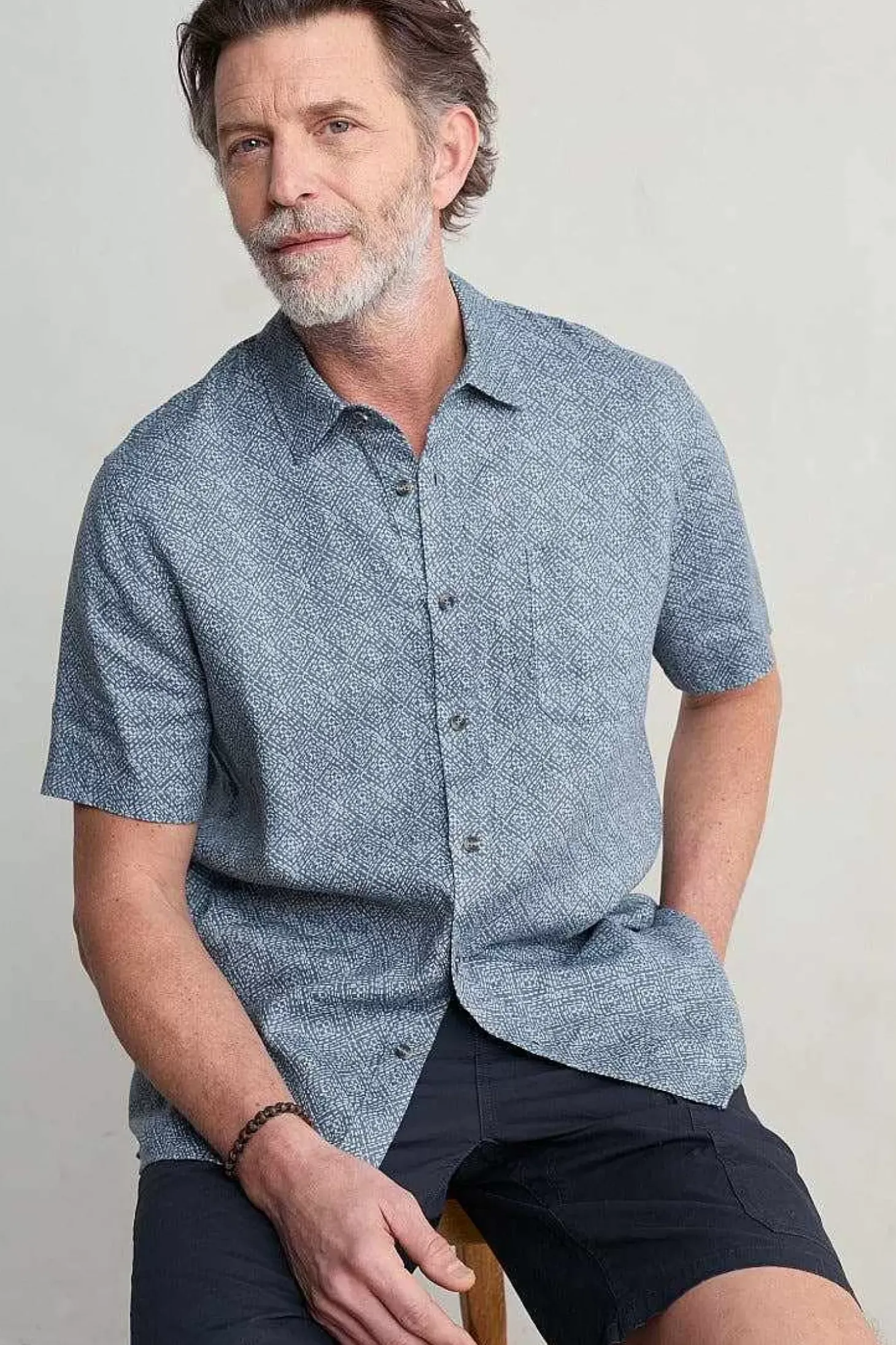 Men's Blue Heron Printed Short Sleeve Shirt