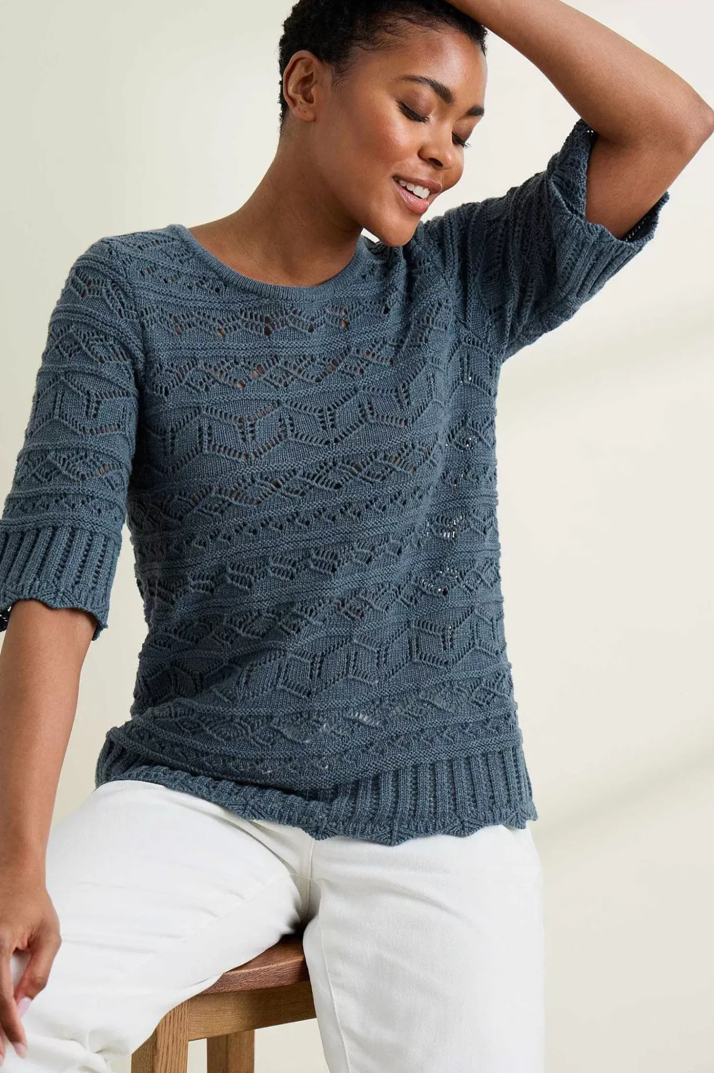 River Cross Pointelle Knit Top