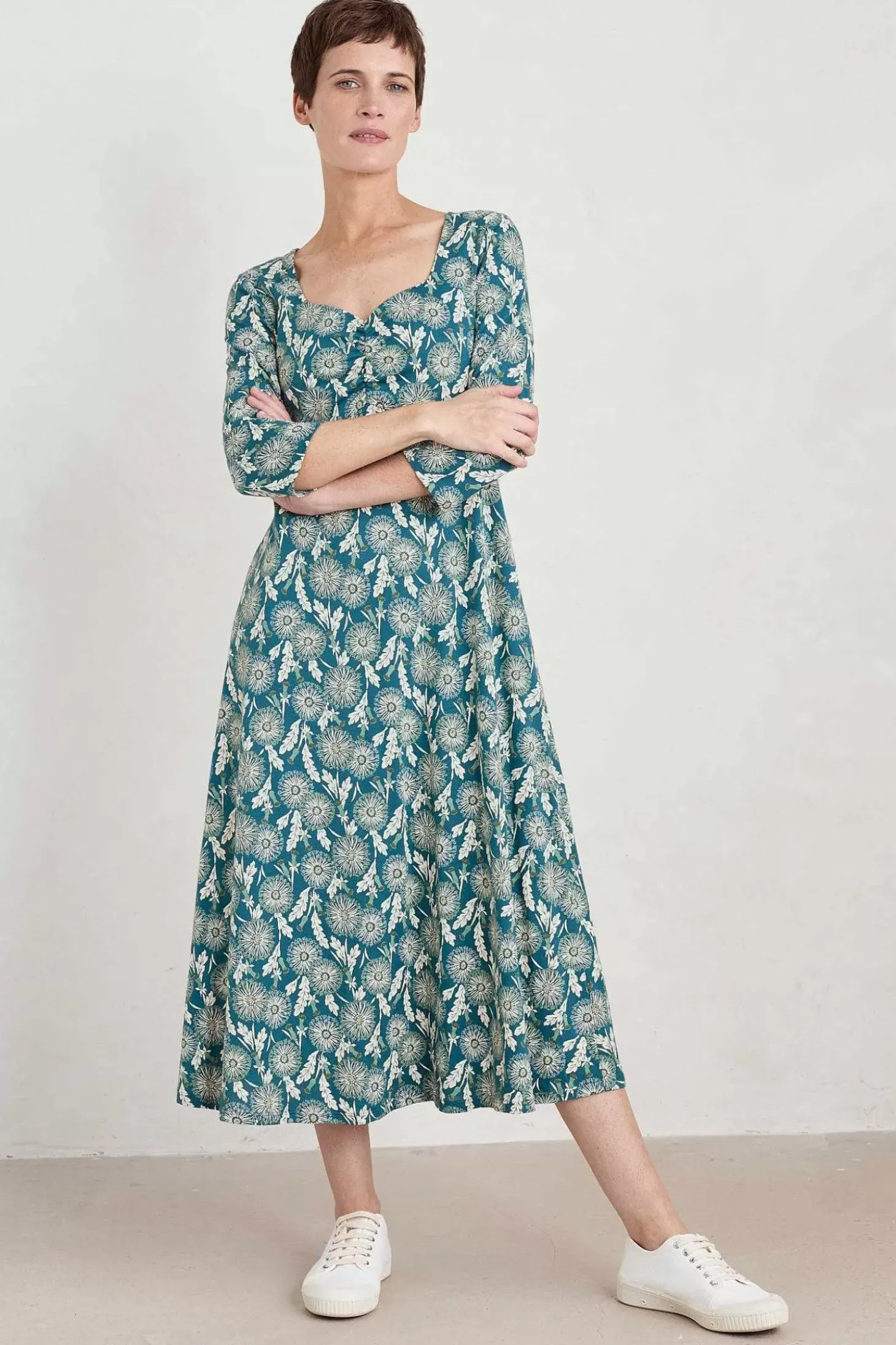 Secret Cove 3/4 Sleeve Midi Dress