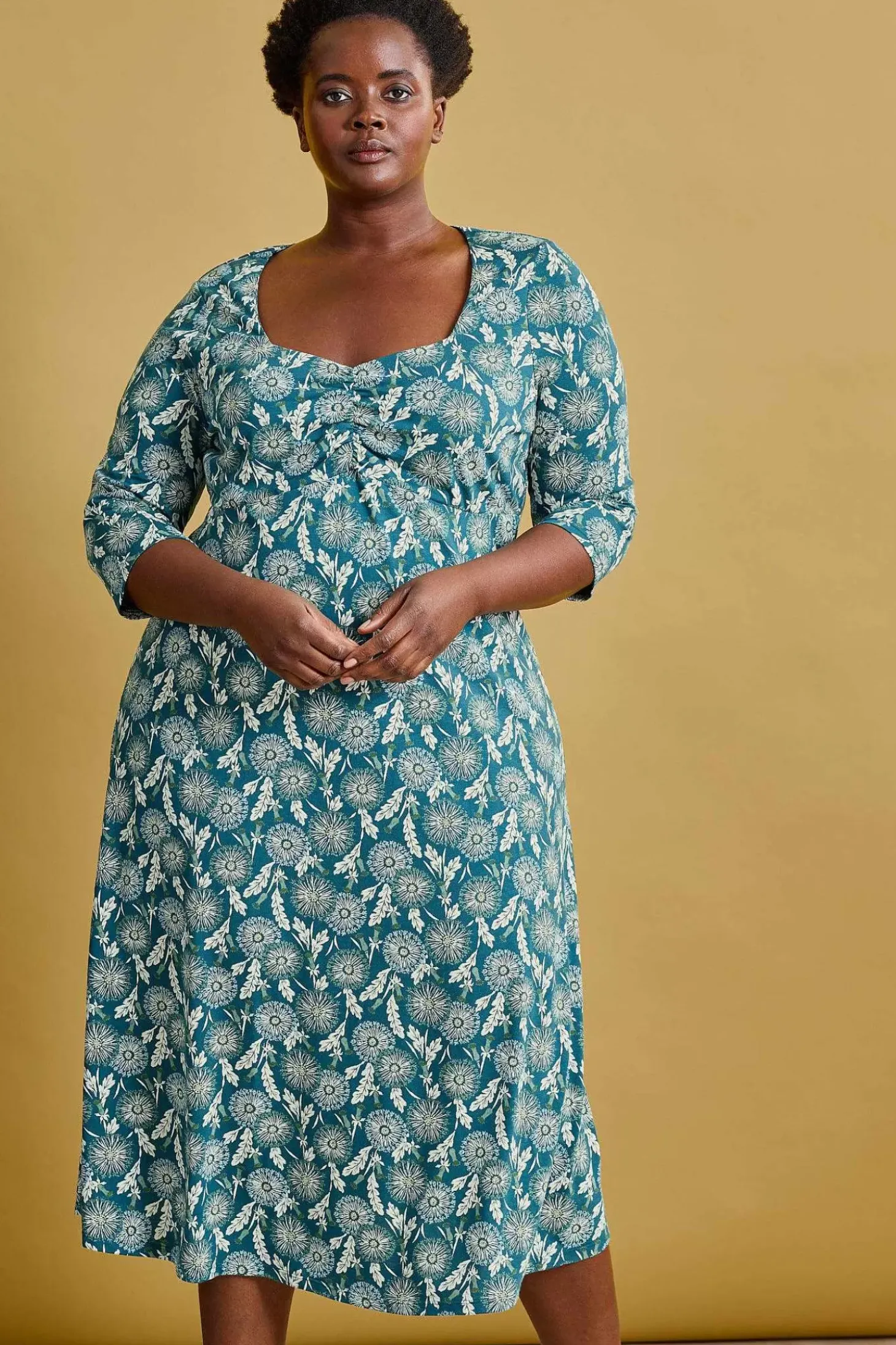 Secret Cove 3/4 Sleeve Midi Dress