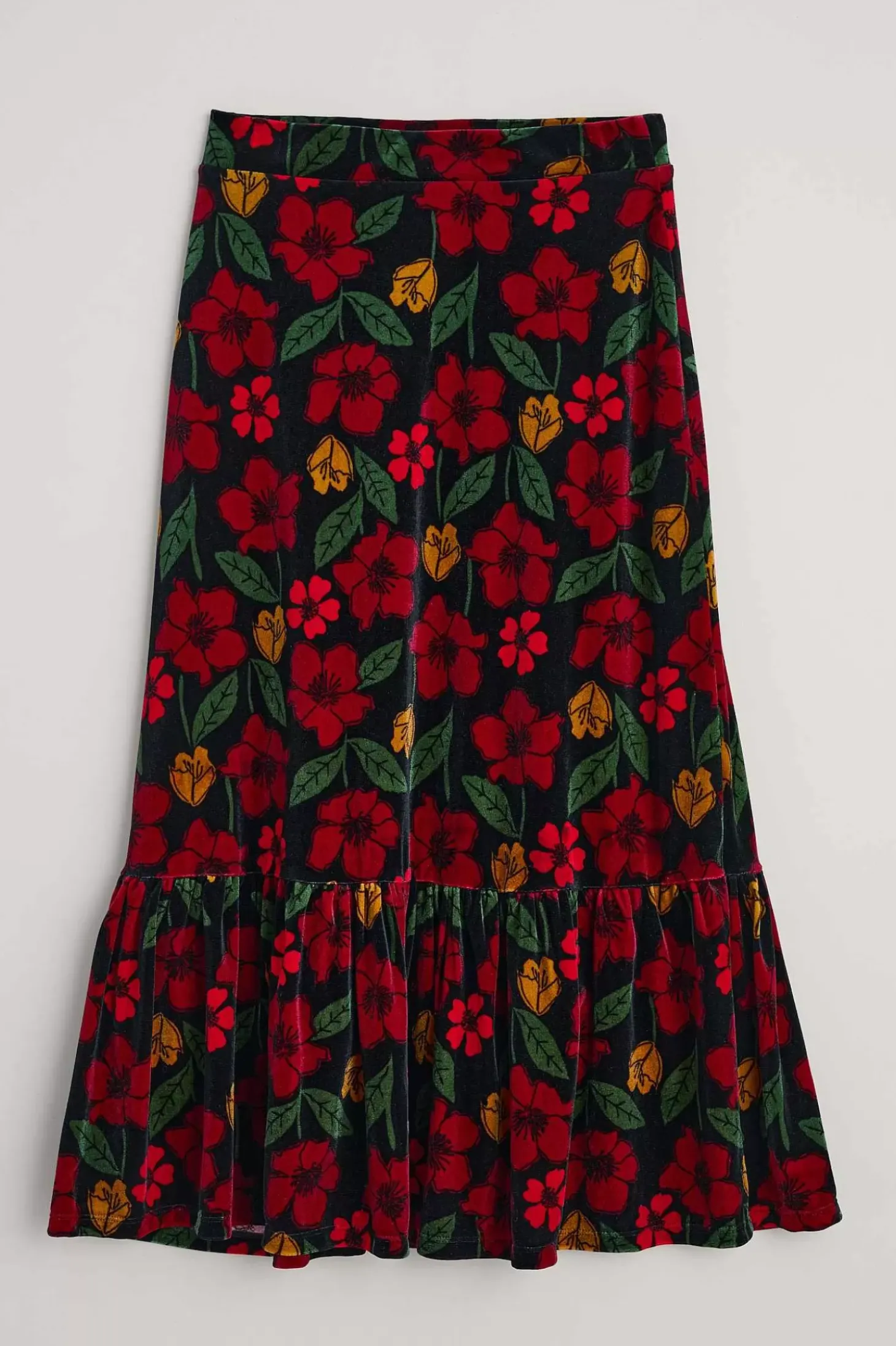 Wildflower Tiered Velvet Maxi Skirt
